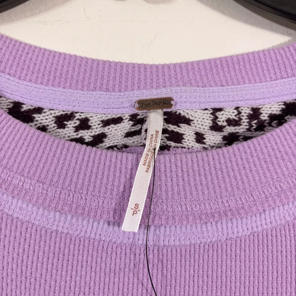Free People Snow Day Waffle Top Womens S Petal Purple NWT Mixed Media Thermal